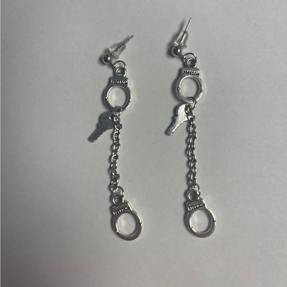 Silver Handcuff Dangle Earrings